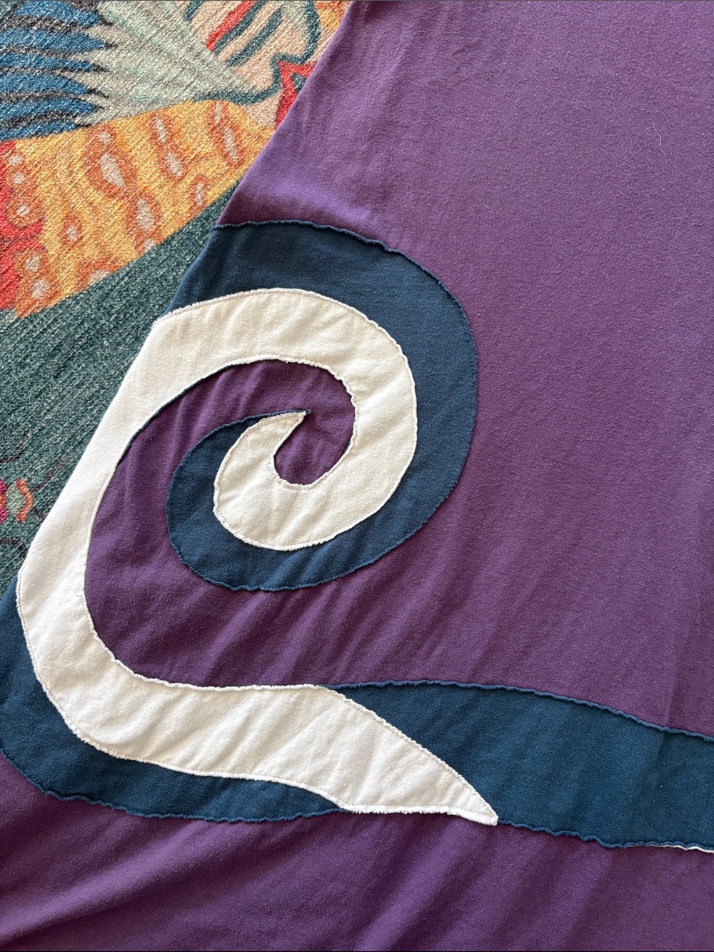 Vintage Synergy Organic appliqué cotton dress ocean 🌊 waves L runs small - Picture 2 of 8
